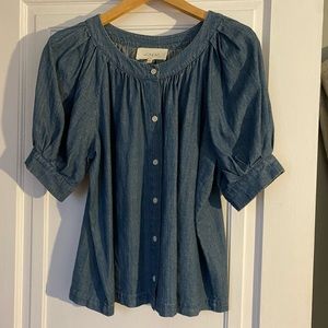 THE GREAT Denim puff sleeve blouse SZ 0